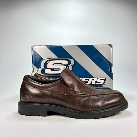 Skechers Loafer Dark Brown Leather Comfortable Casual Slip On Shoe Mens Size 8.5 - Picture 1 of 9